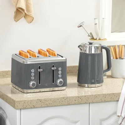 HOMCOM Kettle and 4-Slice Toaster Set Grey/Silver