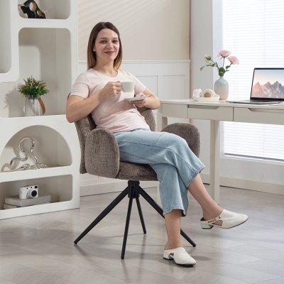 HOMCOM Chaise Bureau Pivotante Ergonomique Beige 60x66x86,5 cm