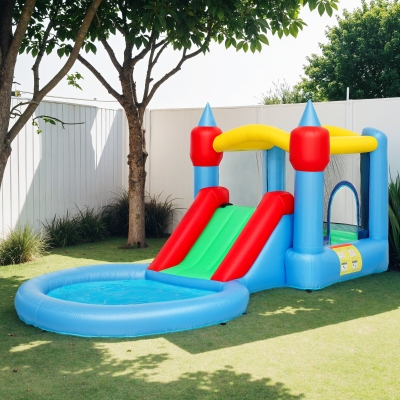 AIYAPLAY Castillo Hinchable 415x205x190 cm con Tobogán Foso de Bolas Canasta Inflador y Bolsa para Interior y Exterior