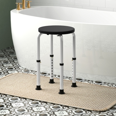 HOMCOM Banqueta de Ducha ajustable en Altura Asiento de Ducha Ergonómico Patas antideslizantes Carga Máx. 136 Kg alu HDPE Negro