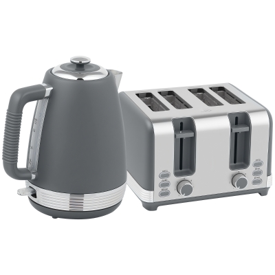 HOMCOM Stainless Steel Kettle & 4-Slice Toaster Set Grey