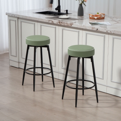 HOMCOM Faux Leather Bar Stools Set of 2 Green/Black