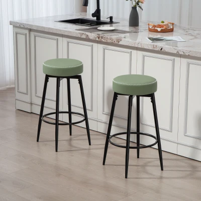 HOMCOM Faux Leather Bar Stools Set of 2 Green/Black