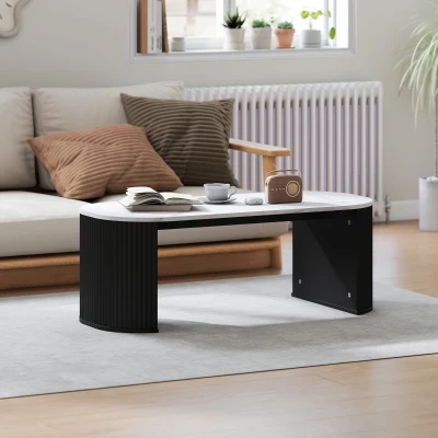 HOMCOM Table Basse Ovale Effet Marbre 110x50x40cm Noir