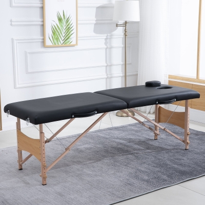 HOMCOM 2 Section Foldable Massage Table Professional Salon SPA Facial Couch Tattoo Bed with Carry Bag Black