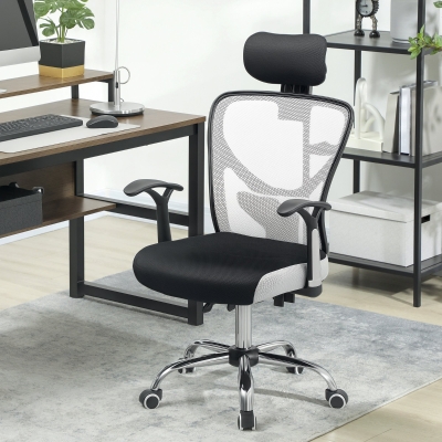 Vinsetto Silla de Escritorio Giratoria con Altura Ajustable Respaldo Reclinable Reposacabezas Regulable y Soporte Lumbar Gris
