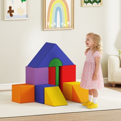HOMCOM Juego de 11 Bloques de Espuma para Niños Bloques Psicomotricidad Figuras de Construcción 50x50x25 cm Multicolor