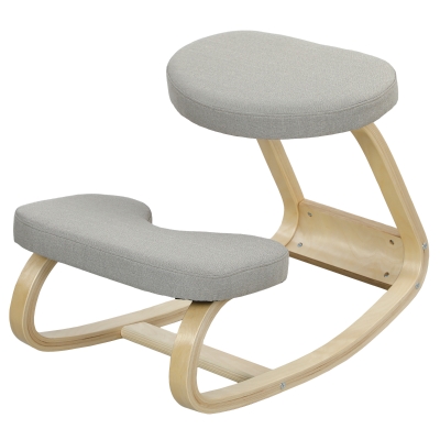 HOMCOM Kniesessel mit Wippbewegung, aus Stoff und Birkenholz, 50x73x55 cm, Hellgrau