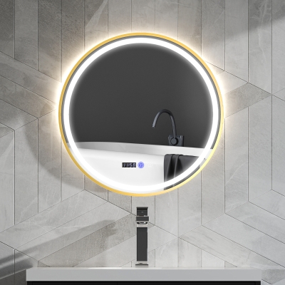 HOMCOM Runder Badezimmerspiegel mit LED-Lichtern, Badspiegel mit Anti-Beschlag-Funktion, Touch-Bedienung, Display
