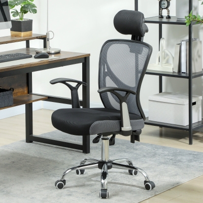 Vinsetto Silla de Escritorio Giratoria con Altura Ajustable Respaldo Reclinable Reposacabezas Regulable y Soporte Lumbar Gris Oscuro