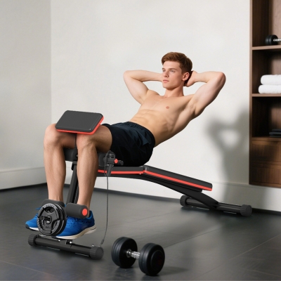 HOMCOM Banc Musculation Pliable Acier Noir/Rouge - 160x54x106cm
