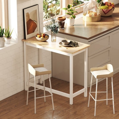 HOMCOM Mesa alta de bar, estilo roble, compacta, capacidad para 2 personas, madera natural + blanco