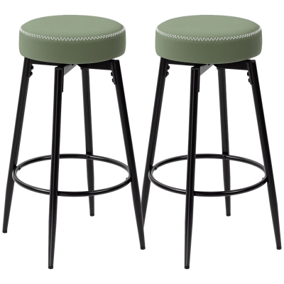 HOMCOM Faux Leather Bar Stools Set of 2 Green/Black