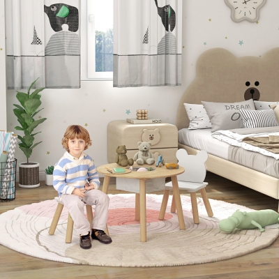 AIYAPLAY Conjunto Infantil de Mesa y 2 Sillas de Madera con Respaldo en Forma de Oso y Espacio de Almacenaje para Niños 3-6 Años