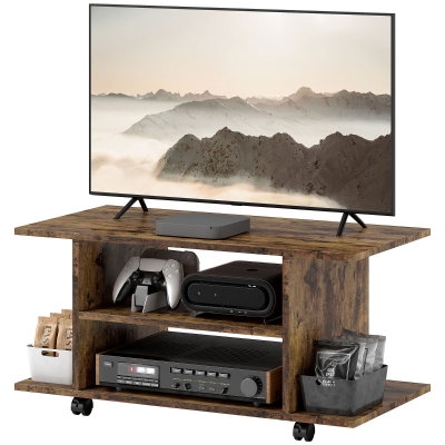 HOMCOM Modernes TV-Möbel mit Regalen, Rollen und Bremsen, 80x40x40 cm, Rustikales Braun