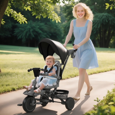 AIYAPLAY Triciclo Evolutivo 6 en 1 Plegable Asiento Giratorio de 360° Mango Parental Respaldo Reclinable Toldo Negro