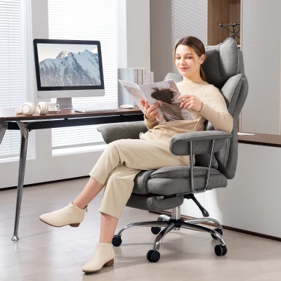 HOMCOM Leathaire Reclining Office Chair with Lumbar Support Grey