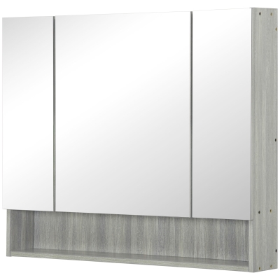kleankin Armoire Murale Salle de Bain 3 Portes Miroir Gris 90x75cm