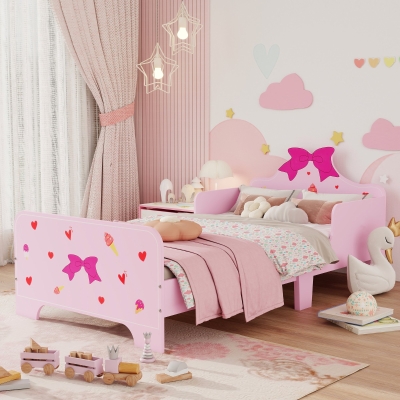 ZONEKIZ Princess Toddler Bed with Safety Rails - Pink