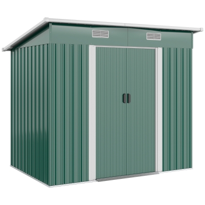 Outsunny 7x4ft Metal Garden Shed Green with Foundation Kit