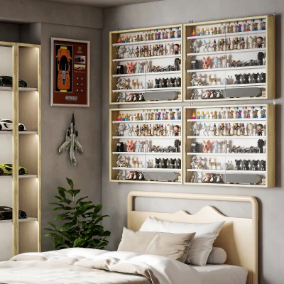 HOMCOM Vitrina de Pared de Madera con Estantes Ajustables y 2 Puertas Correderas de Cristal 80x9,5x60 cm Blanco y Natural