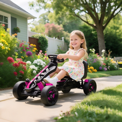 AIYAPLAY Kart à Pédales Enfant 3-6 Ans Rose avec Frein et Roues EVA