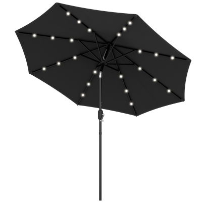 Outsunny Solar Patio Parasol Black 2.7m with LED Lights