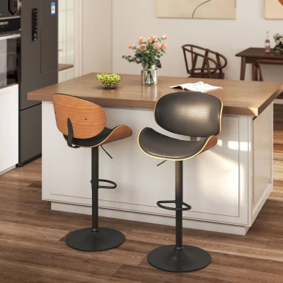 HOMCOM Set 2 Sgabelli Bar con Schienale Legno e Finta Pelle Nero