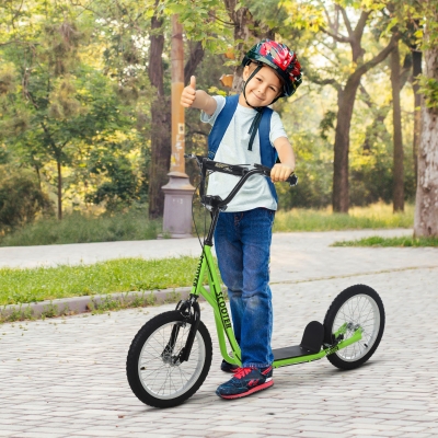 HOMCOM Patinete Infantil Patinete con 2 Ruedas Manillar Ajustable en Altura y Doble Freno Carga 100 kg 139x58x90-96 cm Verde