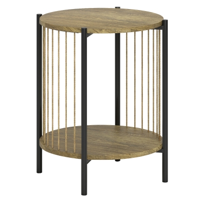 HOMCOM Runder Beistelltisch mit 2 Ebenen und Stahlkonstruktion für Wohnzimmer Schlafzimmer 43,5x43,5x51 cm Natur