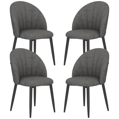 HOMCOM Chaises Salle à Manger Velours Gris Pieds Acier (Lot de 4)
