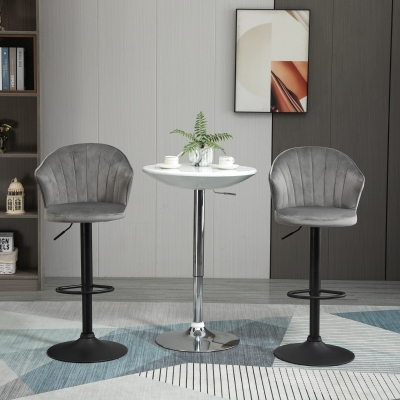 HOMCOM Set of 2 Bar Stools Swivel Bar Chairs with Backrest Velvet Touch Bistro Stools Height Adjustable Counter Stools Armless Foam Gray 54 x 56 x 91-111 cm