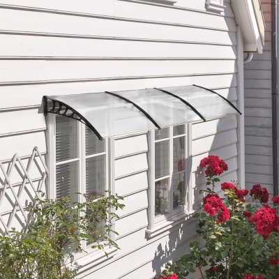 Outsunny Tejadillo de Protección contra Sol y Lluvia Marquesina para Puertas de Exterior Marquesina de Techo Diseño Moderno Aleación de Aluminio 90x295x23,5 cm Transparente