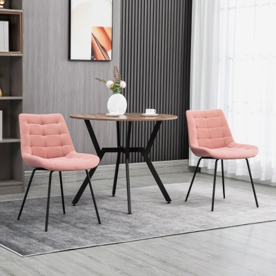 HOMCOM Set of 2 pink velvet fabric dining chairs with capitonné and black metal legs 50 x 61 x 79 cm