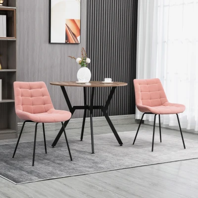 HOMCOM Set of 2 pink velvet fabric dining chairs with capitonné and black metal legs 50 x 61 x 79 cm