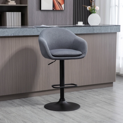 HOMCOM Bar Stool with Footrest; Adjustable Height, Linen-Like, 54 cm x 54 cm x 112 cm, Gray
