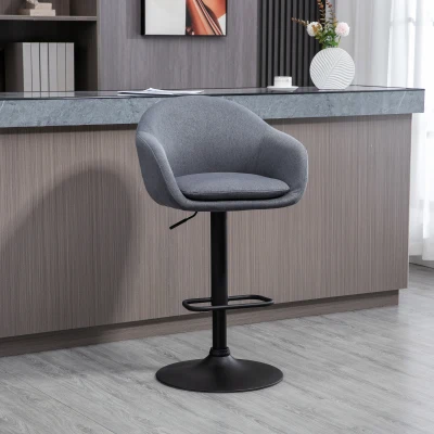 HOMCOM Bar Stool with Footrest; Adjustable Height, Linen-Like, 54 cm x 54 cm x 112 cm, Gray