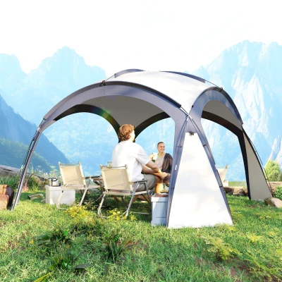 Outsunny Toldo Camping Plegable 3,5x3,5 m con Gancho Bolsa de Transporte Impermeable y Protección UV para Terraza Playa Beige