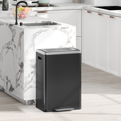 HOMCOM Poubelle de cuisine 2 compartiments de 2 x 20L, poubelle avec pédale, couvercle à fermeture douce 40 x 34,8 x 59 cm noir