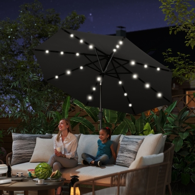 Outsunny Solar Patio Parasol Black 2.7m with LED Lights