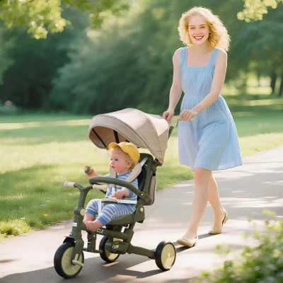 AIYAPLAY 5-in-1 Kids Trike with Push Handle Dark Green