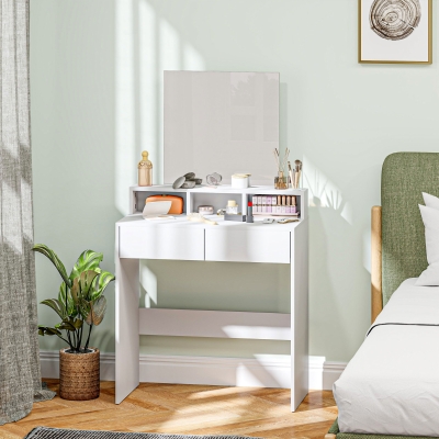 HOMCOM Coiffeuse Moderne Blanche avec Miroir et Rangement