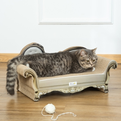 PawHut Katzenkratzer aus Karton in Form eines Sofas mit Catnip für den Innenbereich 60x29,5x29 cm Braun
