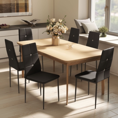 HOMCOM Juego de 6 Sillas de Comedor Tapizada en PU con Respaldo Alto con Botones y Patas de Acero Diseño Moderno Negro
