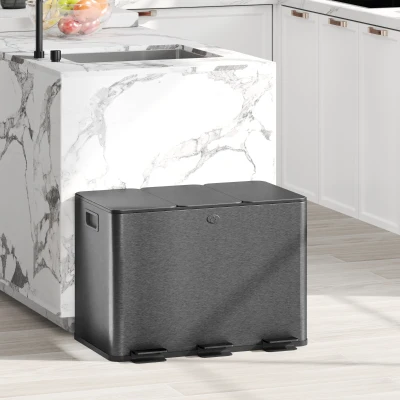 HOMCOM Poubelle Tri Sélectif 3x20L Noir Seaux Amovibles