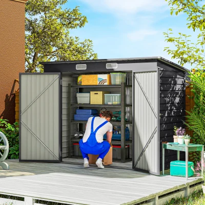 Outsunny Galvanised Steel Shed Grey 3.7x7.9ft