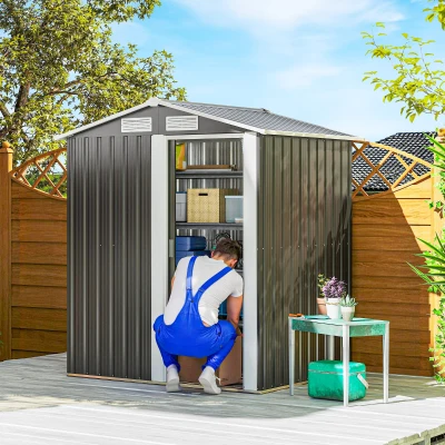 Outsunny Metal Tool Storage Shed Grey 152x132x188cm