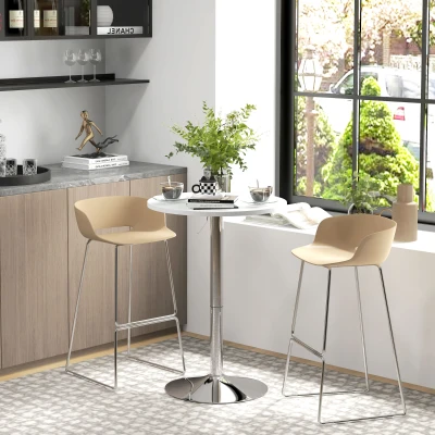 HOMCOM Runder Bartisch Hoher Küchentisch Höhenverstellbar 69-91 cm 360° drehbare Tischplatte Weiß und Silber