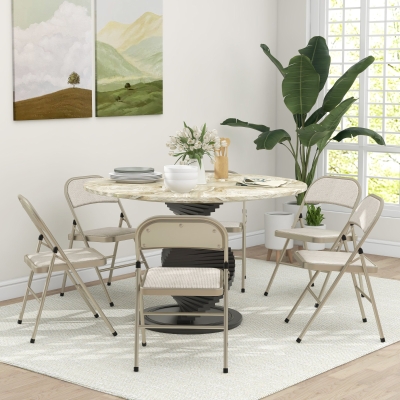HOMCOM 6er-Set Klappstühle, Tragbare Bürostühle, Stahlbeine, Faltstuhl für Büro, Empfang, Wartezimmer, Leinenoptik Beige