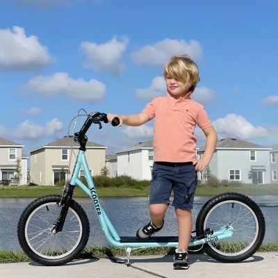 HOMCOM Patinete Infantil Patinete con 2 Ruedas Manillar Ajustable en Altura y Doble Freno Carga 100 kg 139x58x90-96 cm Azul